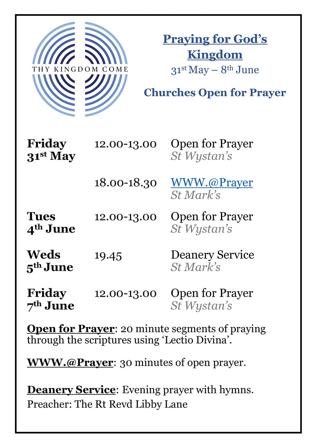 Churches Open for Prayer June 2019
