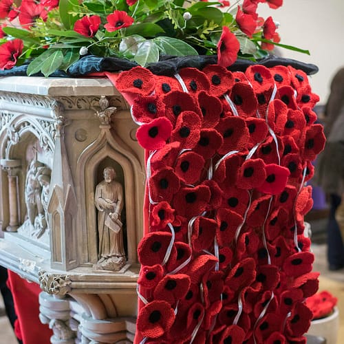 Poppy arrangement on Remembrance Sunday at St Mark's Church